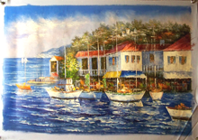 Photo of BOATS BY TOWN MEDIUM LARGE SIZED OIL PAINTING