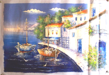 Photo of BOATS BY VILLA MEDIUM LARGE SIZED OIL PAINTING