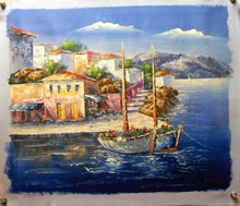 Photo of BOATS W/FLOWERS BY TOWN OIL PAINTING