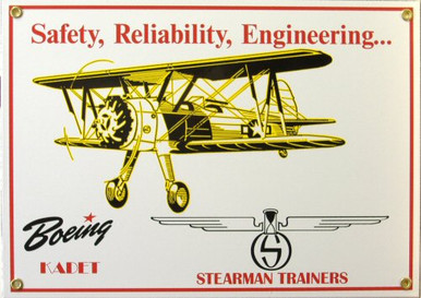 Photo of BOEING STEARMAN PORCELAIN SIGN, WITH A BI-PLANE FOR IT'S ADVERTISEMENT