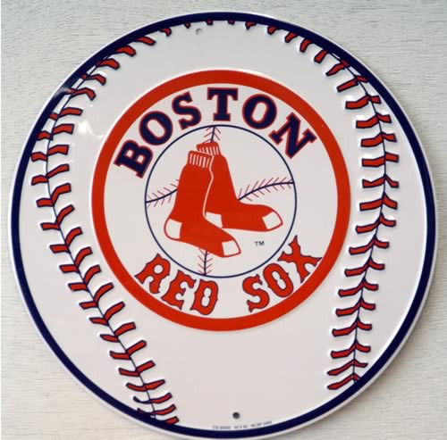 BOSTON RED SOX ROUND, METAL BASEBALL SIGN - Old Time Signs