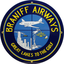 Photo of BRANIFF AIRLINES PORCELAIN SIGN WITH GREAT COLOR AND ATTENTION TO DETAIL