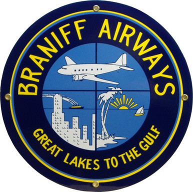 Photo of BRANIFF AIRLINES PORCELAIN SIGN WITH GREAT COLOR AND ATTENTION TO DETAIL