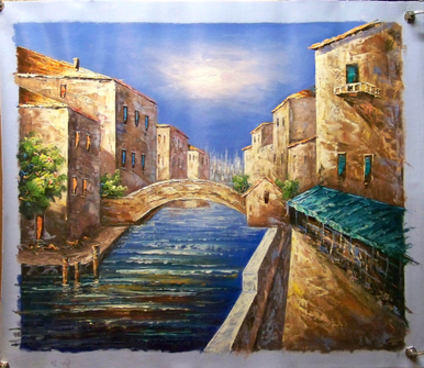 Photo of BRIDGE OVER CANAL MEDIUM SIZED OIL PAINTING