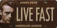 JAMES DEAN LICENSE PLATE "LIVE FAST"  WITH SLOT FOR
EASY MOUNTING, MEASURES 12" X 6"