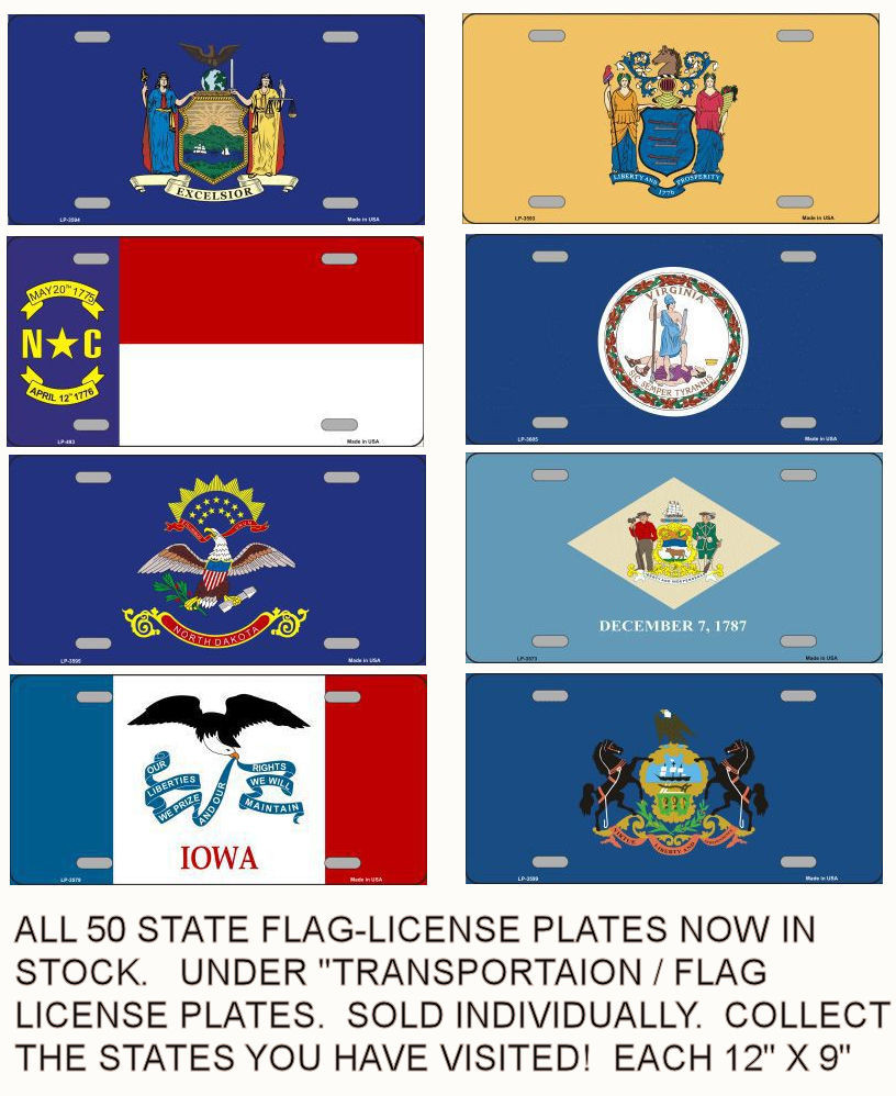 State Flag License Plates Sold Individualy 50 States D C