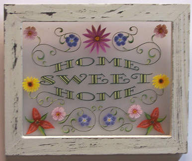 HOME SWEET HOME SMALL FRAMED FLOWERS MEASURES 8 5/16" X 8"  WOOD & PLEXYGLASS
TRANSLUCENT SO LIGHT CAN SHINE THRU!