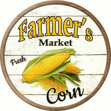 ROUND, FLAT, ALUMINUM, VINTAGE FARMER'S MARKET SIGN
MEASURING 12" IN DIAMETER. WITH A HOLE FOR EASY MOUNTING
GREAT COLOR AND EXCEPTIONAL DETAIL, WILL NOT RUST!