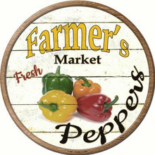 ROUND, FLAT, ALUMINUM, VINTAGE FARMER'S MARKET SIGN
MEASURING 12" IN DIAMETER. WITH HOLES FOR EASY MOUNTING
GREAT COLOR AND EXCEPTIONAL DETAIL, WILL NOT RUST!