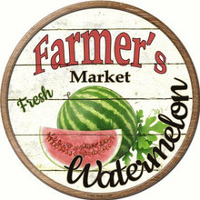 ROUND, FLAT, ALUMINUM, VINTAGE FARMER'S MARKET SIGN
MEASURING 12" IN DIAMETER. WITH HOLES FOR EASY MOUNTING
GREAT COLOR AND EXCEPTIONAL DETAIL, WILL NOT RUST!