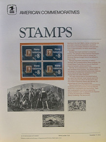 PANEL # 8, U.S. COMMERATIVE PANEL STAMP COLLECTING , ISSUED 11/17/1972 SCOTT # 1474, PRINTED ON HEAVY PAPER,
 MEASURING 8  1/2"  X  11  1/4" WITH 4 UNUSED STAMP COLLECTING 8 CENT STAMPS 
PANELS ISSUED BY U.S. BUREAU OF ENGRAVING REPRESENT MANY HISTORICAL EVENTS IN OUR COUNTRY PLUS
CULTURAL, WILDLIFE, FLORAL, MUSICAL, MOVIES AND COUNTLESS OTHER SUBJECTS, GREAT FOR COLLECTORS
AND ENTHUSIAST OF A WIDE VARIETY OF INTEREST.  GREAT TO FRAME FOR GIFTS!
UP TO A DOZEN CAN BE SHIPPED USING PRIORITY MAIL FLAT RATE ENVELOPE, FOR THE PRICE OF ONE
(REFUND GIVEN AFTER PANELS ARE SHIPPED TAKES 3-4 DAYS FOR REFUND TO REACH YOUR CARD)
OR YOU CAN SEND ONE OR MORE, FIRST CLASS (NOT INSURED) FOR LESS, YOUR CHOICE.