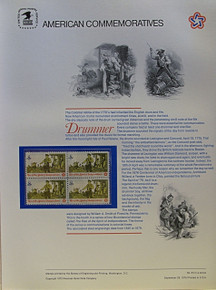 PANEL # 23, U.S. COMMERATIVE PANEL DRUMMER.., ISSUED 9/28/1973 SCOTT # 1479 PRINTED
ON HEAVY PAPER MEASURING 8  1/2"  X  11  1/4" WITH 4 UNUSED REVOLUTIONARY WAR DRUMMER 8 CENT STAMPS
PANELS ISSUED BY U.S. BUREAU OF ENGRAVING REPRESENT MANY HISTORICAL EVENTS IN OUR COUNTRY
PLUS CULTURAL, WILDLIFE, FLORAL, MUSICAL, MOVIES AND COUNTLESS OTHER SUBJECTS, GREAT FOR
 COLLECTORS AND ENTHUSIAST OF A WIDE VARIETY OF INTEREST.  GREAT TO FRAME FOR GIFTS!
UP TO A DOZEN CAN BE SHIPPED USING PRIORITY MAIL FLAT RATE ENVELOPE, FOR THE PRICE OF ONE
(REFUND GIVEN AFTER PANELS ARE SHIPPED TAKES 3-4 DAYS FOR REFUND TO REACH YOUR CARD)
OR YOU CAN SEND ONE OR MORE, FIRST CLASS (NOT INSURED) FOR LESS, YOUR CHOICE.
