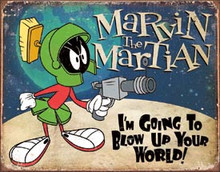 COLORFULL MARVIN THE MARTIAN TIN SIGN MEASURES 16"  X  12  1/2"  WITH HOLES IN EACH CORNER FOR EASY MOUNTING