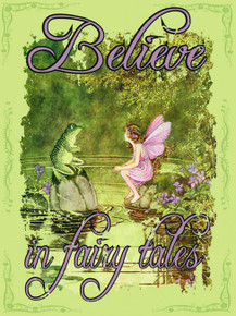 BELIEVE IN FAIRY TALES  ENAMEL SIGN MEASURES 12" X 16" AND HAS HOLES IN EACH CORNER FOR EASY MOUNTING
GREAT COLORS AND DURABLE ENAMEL FINISH MAKE THIS SIGN A MUST HAVE FOR FAIRY TALE LOVERS.