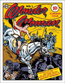 WONDER WOMAN COVER NO. 1 Tin Sign measures 12 1/2" x 16" with holes in each corner for easy mounting.