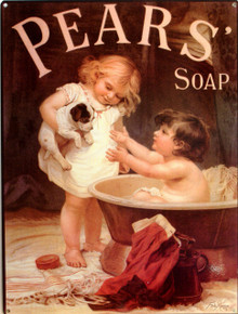 ENAMEL PEARS SOAP PUPPY'S BATH TIME SIGN MEASURES 12"  X  16" 
WITH HOLES IN EACH CORNER FOR EASY MOUNTING GREAT DETAIL
AND RICH COLORS.  EXCELLENT BATHROOM SIGN