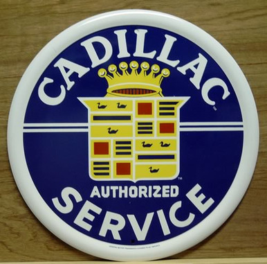Photo of CADILLAC SERVICE ROUND SIGN, METAL WITH VERY GOOD COLOR AND GRAPHICS