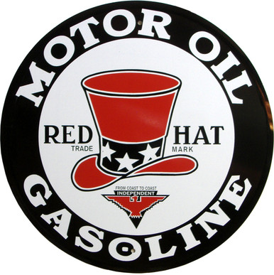 RED HAT MOTOR OIL SIGN IS 12" DIAMETER WITH HOLE(S) FOR EASY MOUNTING
WITH OLD FASHION DETAILS AN CRISP COLOR, THIS SIGN IS A PLUS FOR ANY PETROL ENTHUSIAST.