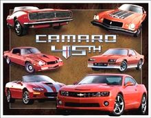 Photo of CAMARO 45TH ANNIVERSARY SIGN, FROM THE FIRST TO TODAY, SIX DIFFERENT BODY STYLES ON THIS SIGN