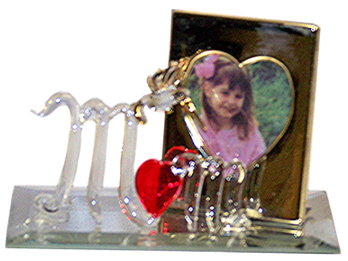 MOM W/HUMMING BIRD & PICTURE FRAME ON MIRROR 22K GOLD TRIM 4 1/2" X 2 1/8" X 2 7/8" HAND CRAFTED & HAND PAINTED