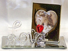 LOVE W/HEART & PICTURE FRAME ON MIRROR 4 1/2" X 2 1/8" X 2 7/8" HAND CRAFTED & HAND PAINTED W/ BRASS PICTURE FRAME