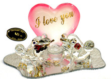 GLASS FROGS WITH I LOVE YOU HEART & FLOWERS 22K GOLD TRIM 5" X 3 1/4" X 2 5/8" 
HAND CRAFTED & HAND PAINTED
