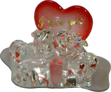 GLASS HIPPOS WITH HEART ON MIRROR 22K GOLD TRIM 
4 7/8" X 3 1/8" X 3 1/8" HAND CRAFTED & HAND PAINTED