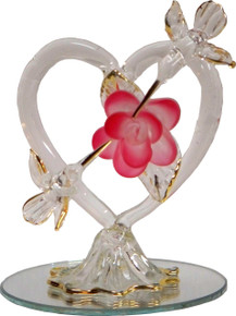 2 GLASS HUMMING BIRD W/HEART ON MIRROR 22K GOLD TRIM 
2 1/2" X 2 1/2" X 3 3/16" HAND CRAFTED & HAND PAINTED