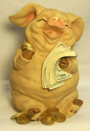 PIGGY BANK (WITH SLOT FOR MONEY AND RUBBER PLUG AT BOTTOM) ONLY THREE LEFT   5 1/2" X 5 7/8" X 8"