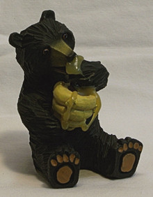 BEAR WITH BEE HIVE EATING HONEY 2 1/4" X 2 3/8" X 3 1/2"