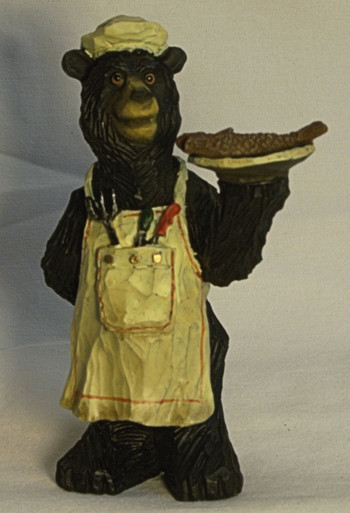 BEAR CHEF WITH ROASTED FISH ON A DISH 3" X 3" X 4 7/8"
