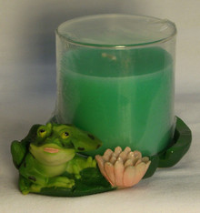 FROG & FLOWER WITH CANDLE (IN GLASS HOLDER)
 ONLY TWO LEFT     4 5/8" X 3 7/8" X 3 1/8"