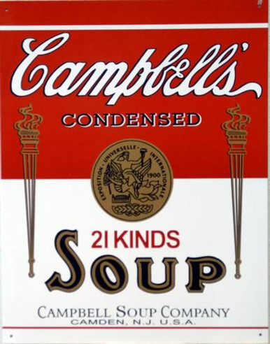 Photo of CAMPBELL'S SOUP CAN LABEL SIGN, FROM WHEN THEY ONLY MADE 21KINDS OF SOUP, FROM THEIR CAMDEN, N.J. PLANT