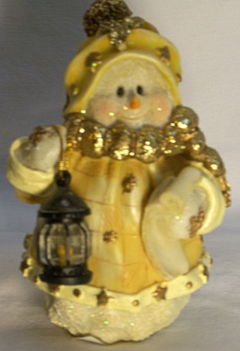 FROSTED SNOW PERSON WITH SCROLL & LANTERN 3 5/8" X 3 1/2" X 5 1/8"  (3) ONLY THREE LEFT