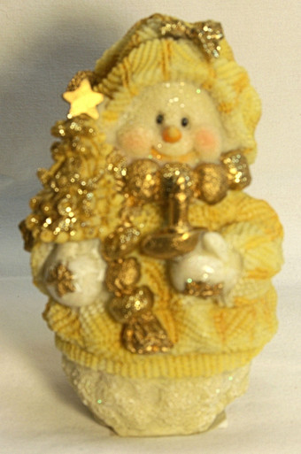 FROSTED SNOWPERSON HOLDING CANDLE & TREE (3) ONLY THREE LEFT  3 1/4" X 3 1/4" X 5"