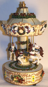 3 HORSE LIGHTED MUSICAL CAROUSEL PLAYS JINGLE BELLS (2) ONLY TWO LEFT 5 1/2" X 5 1/2" X 10 3/8"