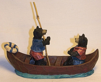 TWO BEARS IN CANOE MEASURES 5" X 1 1/2" X 3"  
RESIN/WOOD CARVED LOOK