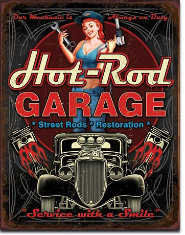 HOT ROD GARAGE PISTONS VINTAGE TIN SIGN 
MEASURES 12 1/2" X 16" 
WITH HOLES IN EACH CORNER FOR EASY MOUNTING