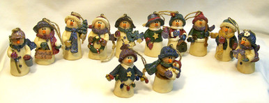 SET OF 12 HAND MADE SNOWPEOPLE EACH MEASURES APOX 1 1/8" X 1 1/4" X 2 1/2"