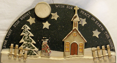 HALF MOON SHAPED WOOD SIGN "STAR LIGHT STAR BRIGHT WISH FOR PEACE ON EARTH TONIGHT  MEASURES 10 5/8" X 5/8" X 5 1/4"