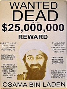 OSAMA BIN LADEN WANTED POSTER HEAVY METAL VINTAGE ENAMEL SIGN MEASURES 12" X 16"