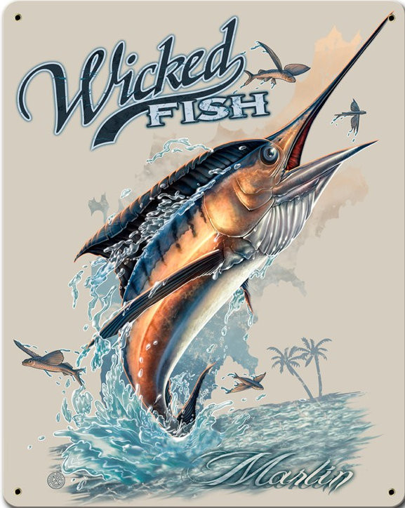 MARLIN WICKED SALT WATER FISHING vintage heavy metal 12 x 15 (Sublimation  Process) Sign S/O*