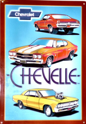 Photo of CHEVY CHEVELLE COLLAGE SIGN WITH THREE DIFFERENT HAND DRAWN IMAGES GREAT LOOK