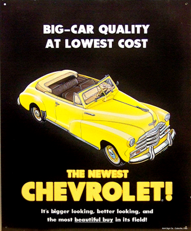 Photo of CHEVY MOST BEAUTIFUL BUY OF ALL CAR SIGN, GREAT DETAI, RICH COLOR THIS SIGN IS OUT OF PRINT AND I HAVE BUT ONE LEFT