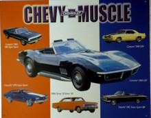 Photo of CHEVY MUSCLE CARS SIGN, INCLUDES: 69 CORVETTE L89, 69 CAMARO Z28, 68 CAMARO 396 SS, 70 CHEVELLE SS, 66 CHEVY II NOVA SS, 62 IMPALA 409 SS