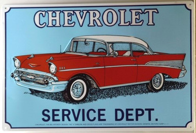 CHEVY SERVICE DEPT 1957 SIGN OLD STYLE GRAPHICS AND COLOR