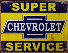 Photo of CHEVY SUPER SERVICE (RECTANGLE) SIGN, HAS MUTED COLORS AND GRAPHICS AND GENUINE SIMULATED RUST FOR THAT OLD TIME LOOK
