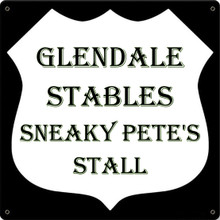 GLENDALE STABLES * SNEAKY PETE'S STALL FULLY CUSTOMIZABLE ENAMEL SIGN S/O*