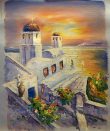 Photo of CHURCH BY SEA AT SUNSET SMALL SIZED OIL PAINTING