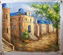 Photo of CHURCH WITH BLUE ROOFS MEDIUM  SIZED OIL PAINTING